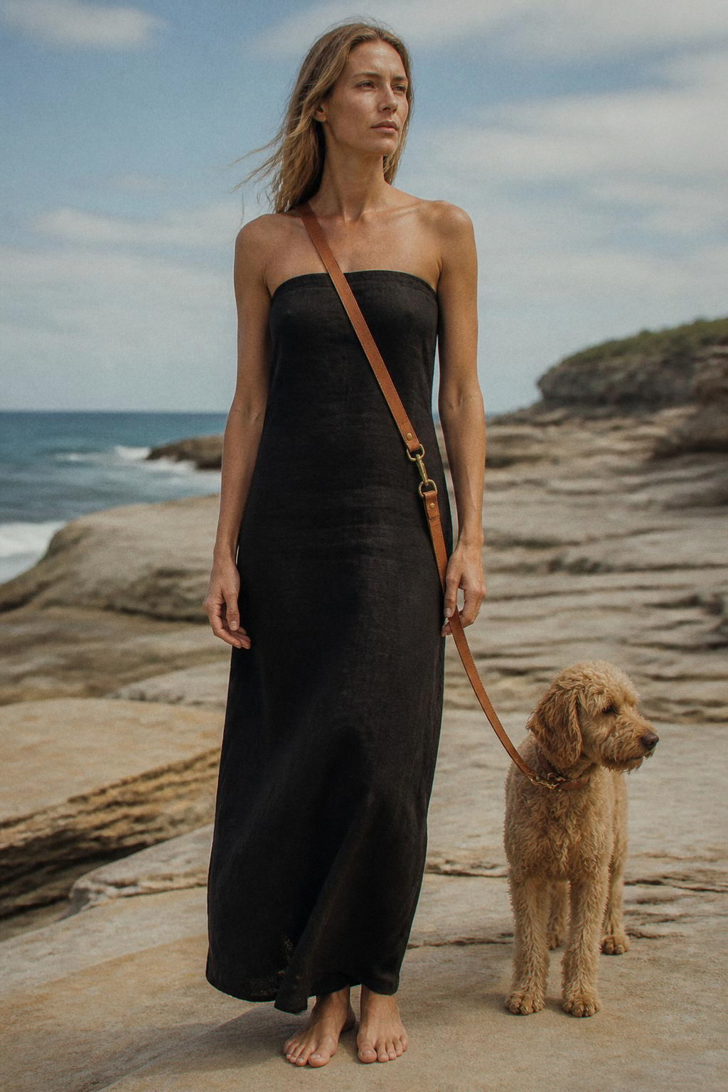 The lead worn at the waist, Daisy walking level with her hip